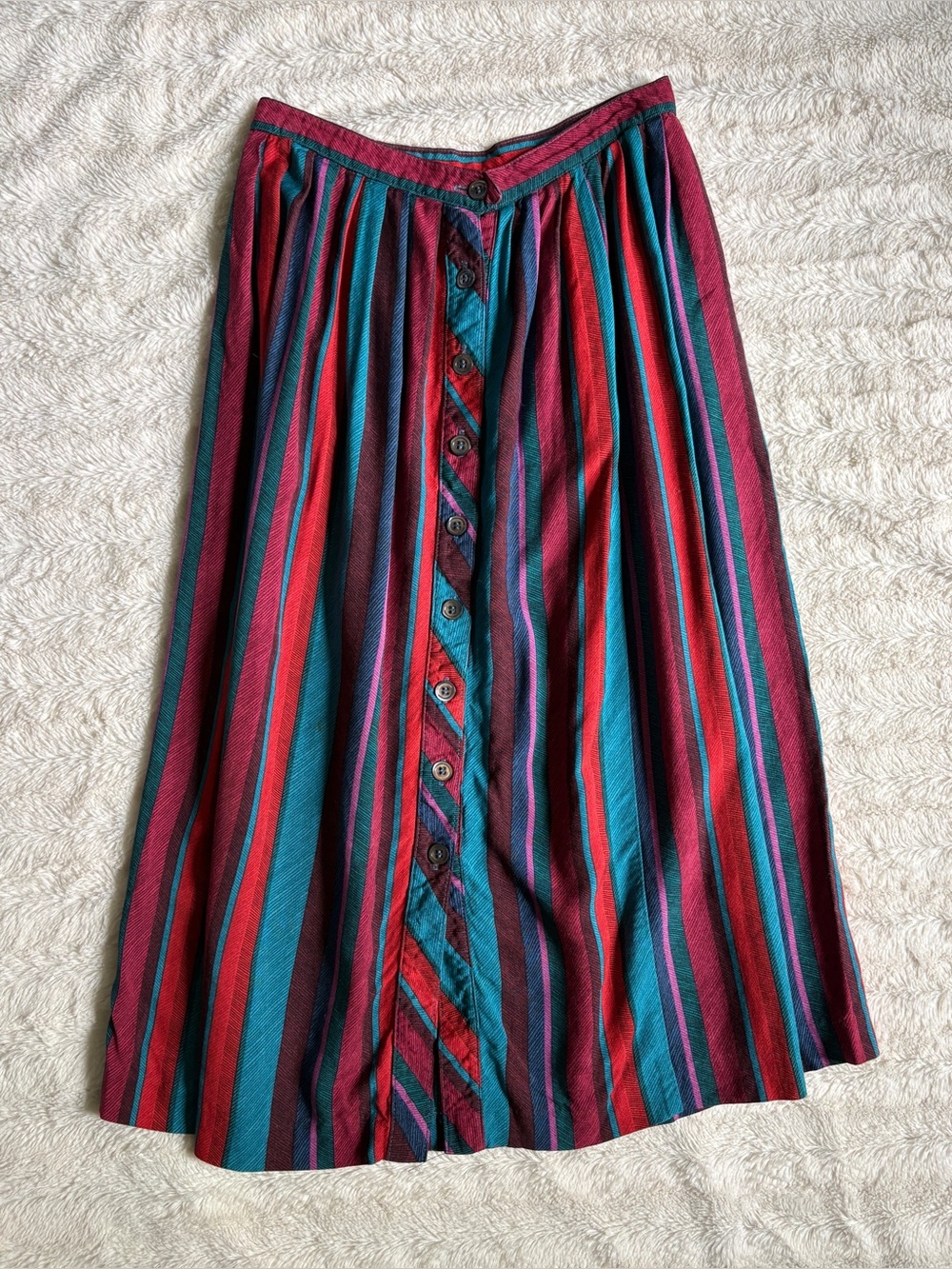 Vintage 80s Liz Claiborne Striped Button Front Midi Skirt 23" Waist